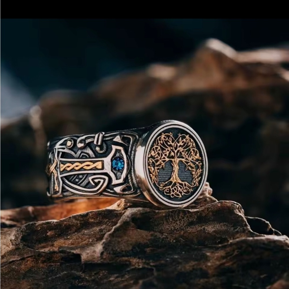 Gold & Silver Viking Tree of Life Men's Ring